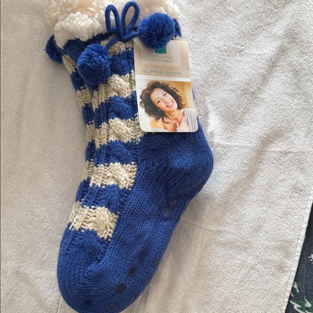 Cozy Blue and Cream Slipper Socks